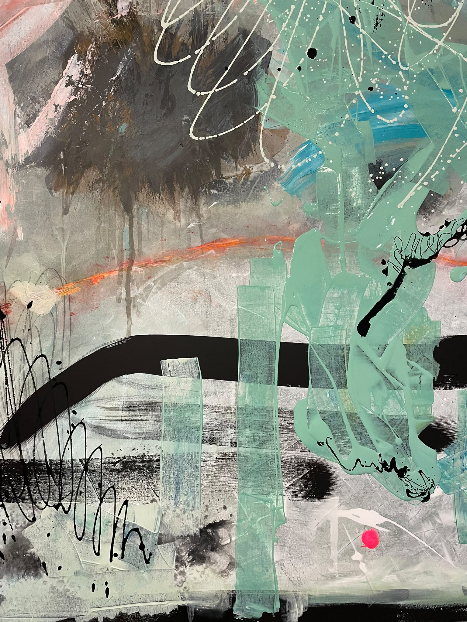 Detail einer Arbeit in Mint, Grau und Schwarz